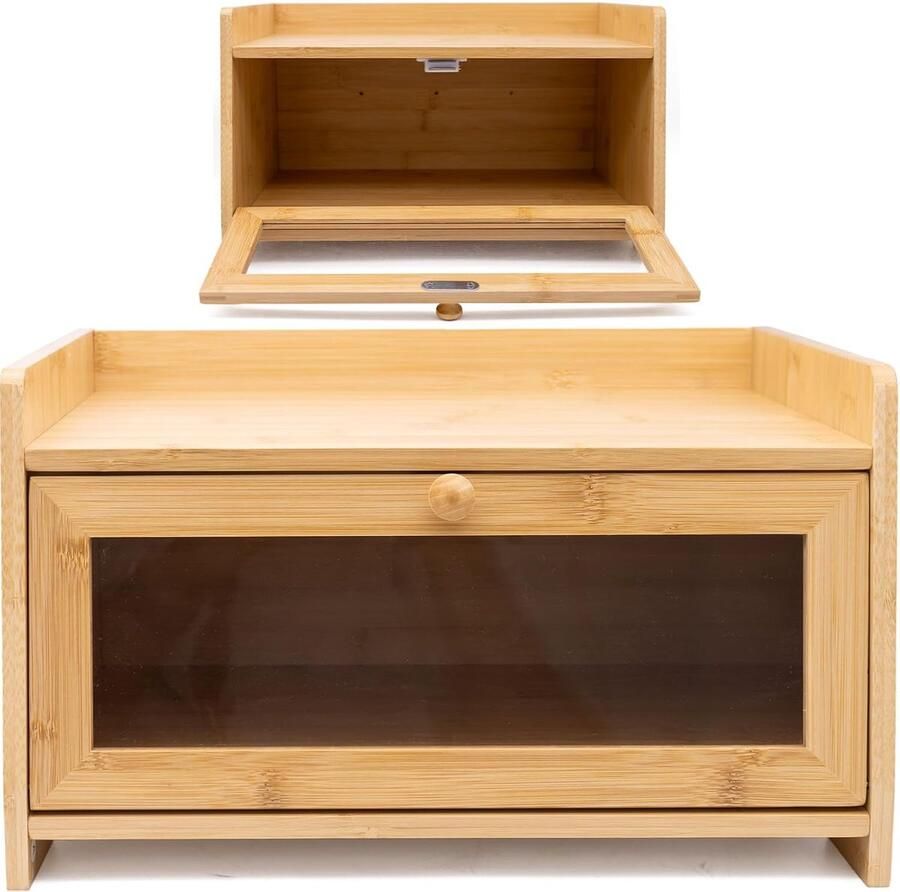 Broodtrommel Bamboe Hout Voedsel Opslag Keuken Aanrecht Bovenste Plank Opslag 36 x 24 x 21 cm