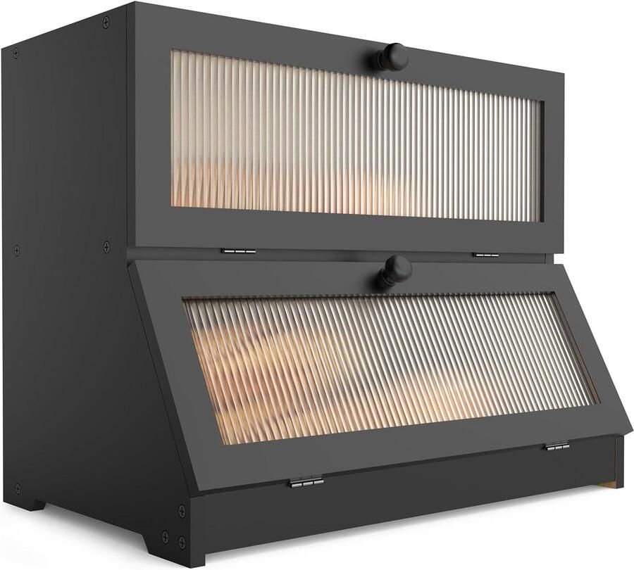 Broodtrommel Bamboe Keuken Opberger Brood Vers Houden Dubbele Etages 40 x 25 x 33 cm Zwart