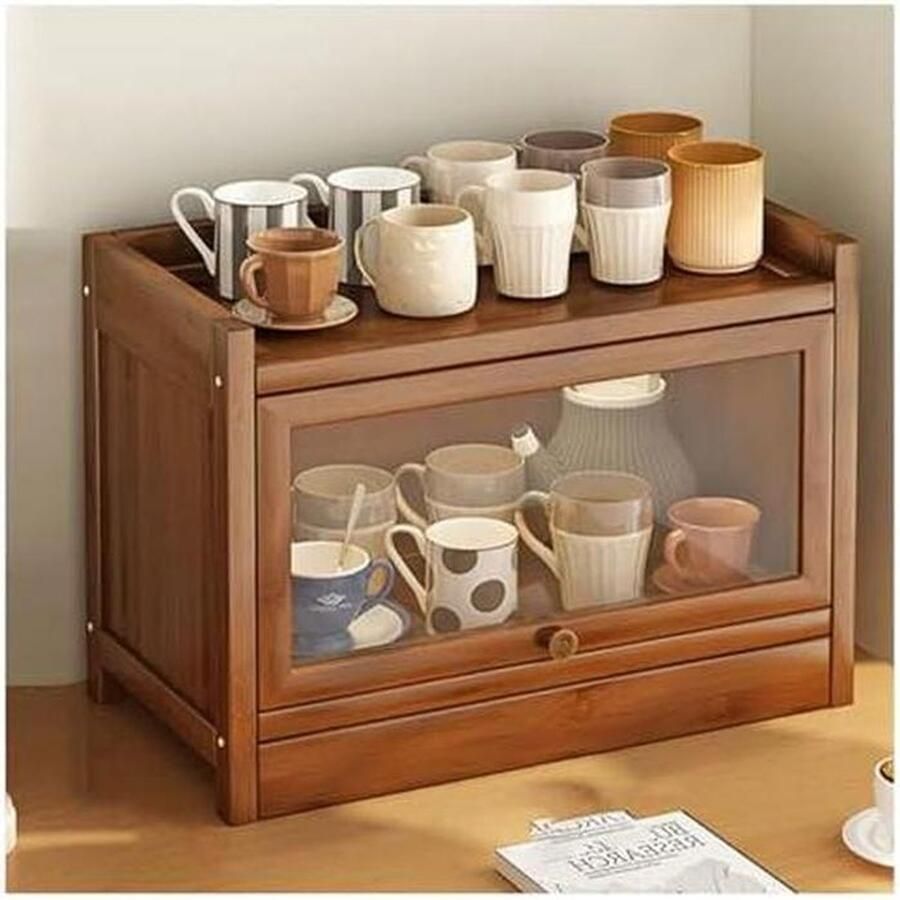 Broodtrommel Bamboe Keuken Opberger Brood Vers Houden Dubbele Laag Ontwerp 60 cm Bruin
