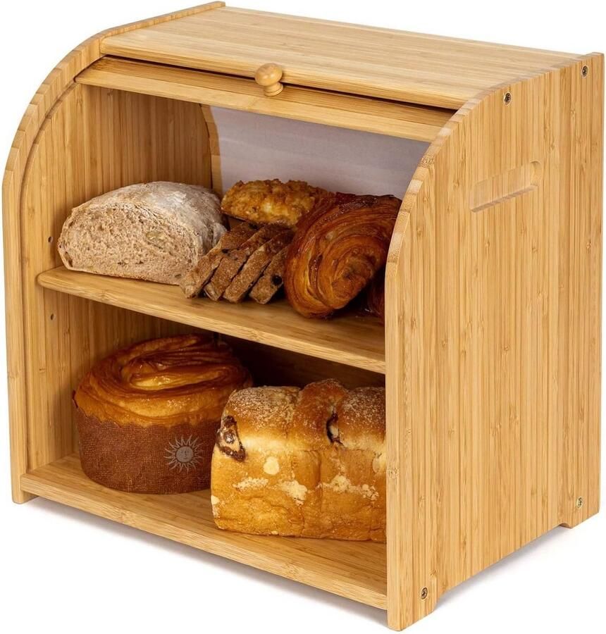 Broodtrommel Bamboe Keuken Opberger Brood Vers Houden Verstelbare Legplank 40 x 25 x 35.5 cm Natuurlijk