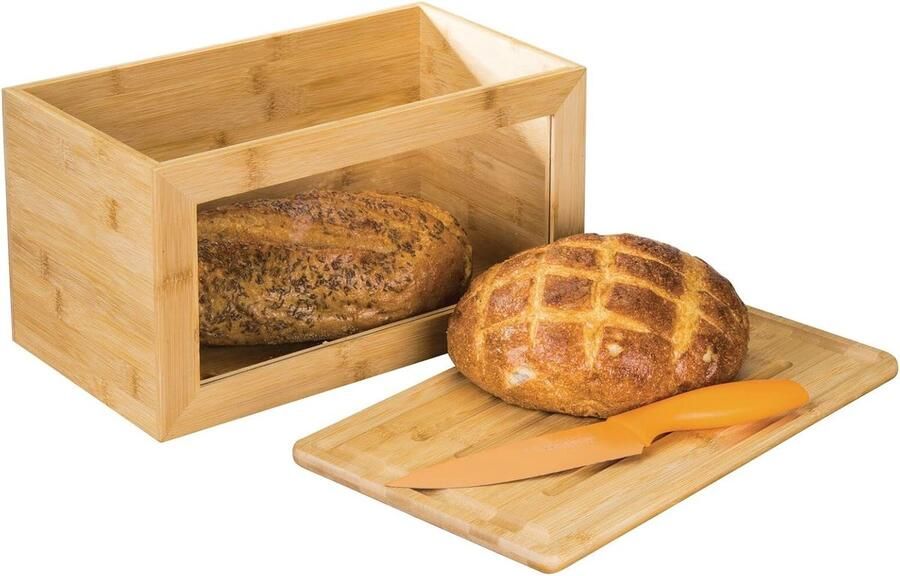 Broodtrommel Bamboe Keuken Opberger Vers Houden Brood Met Zichtvenster 37 x 21 x 19 cm Natuurlijk