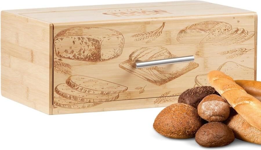 Broodtrommel Bamboe Opbergdoos Bakwaren Brood Vers Houden Uitneembare Kruimellade 36 x 20 x 14 cm Natuurlijk