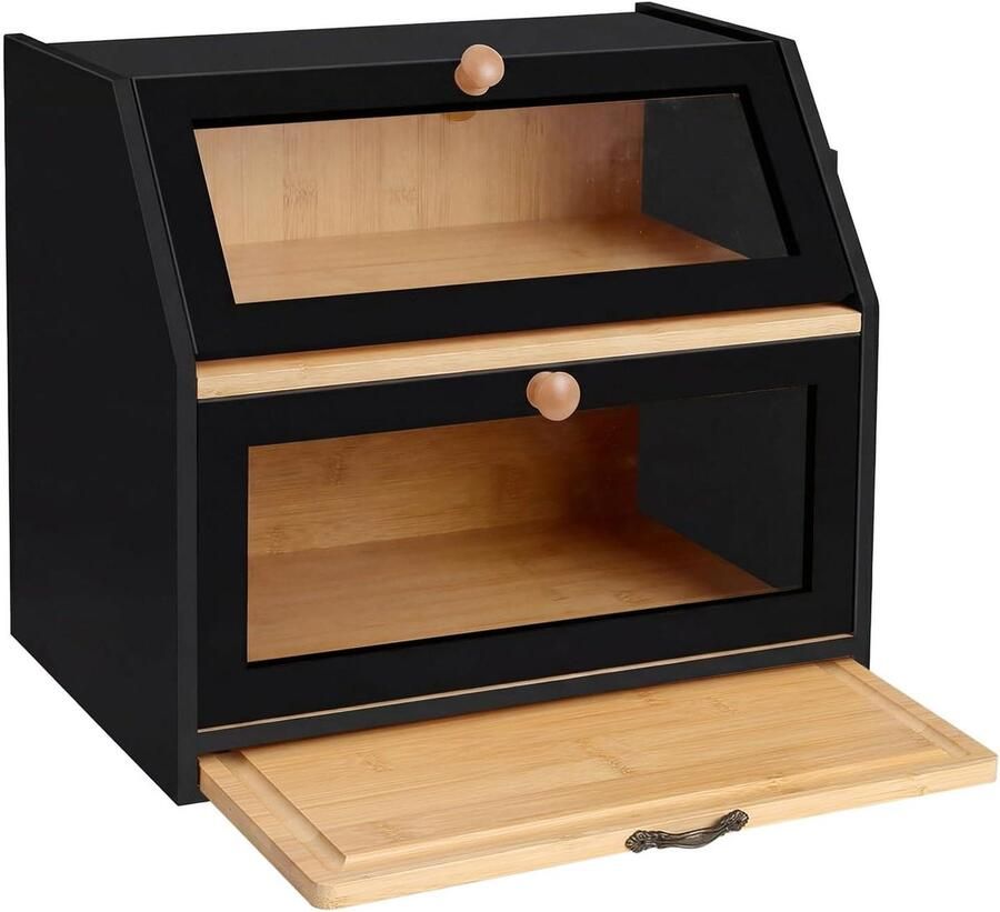 Broodtrommel Bamboe Voedselbewaring Keuken Brood Vers Houden Verstelbare Ventilatie 26 x 39 x 325 cm Zwart