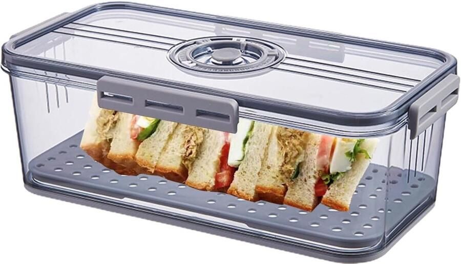 Broodtrommel Vershouder Brood bewaren Tijdregistratie functie 33.5 x 18.5 x 12 cm Grijs