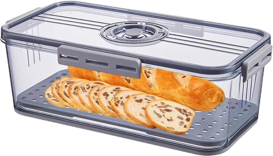 Broodtrommel Keuken Brooddoos Opslag Brood Vers Houden Luchtklep Instelbaar 335 x 185 x 12 cm Grijs
