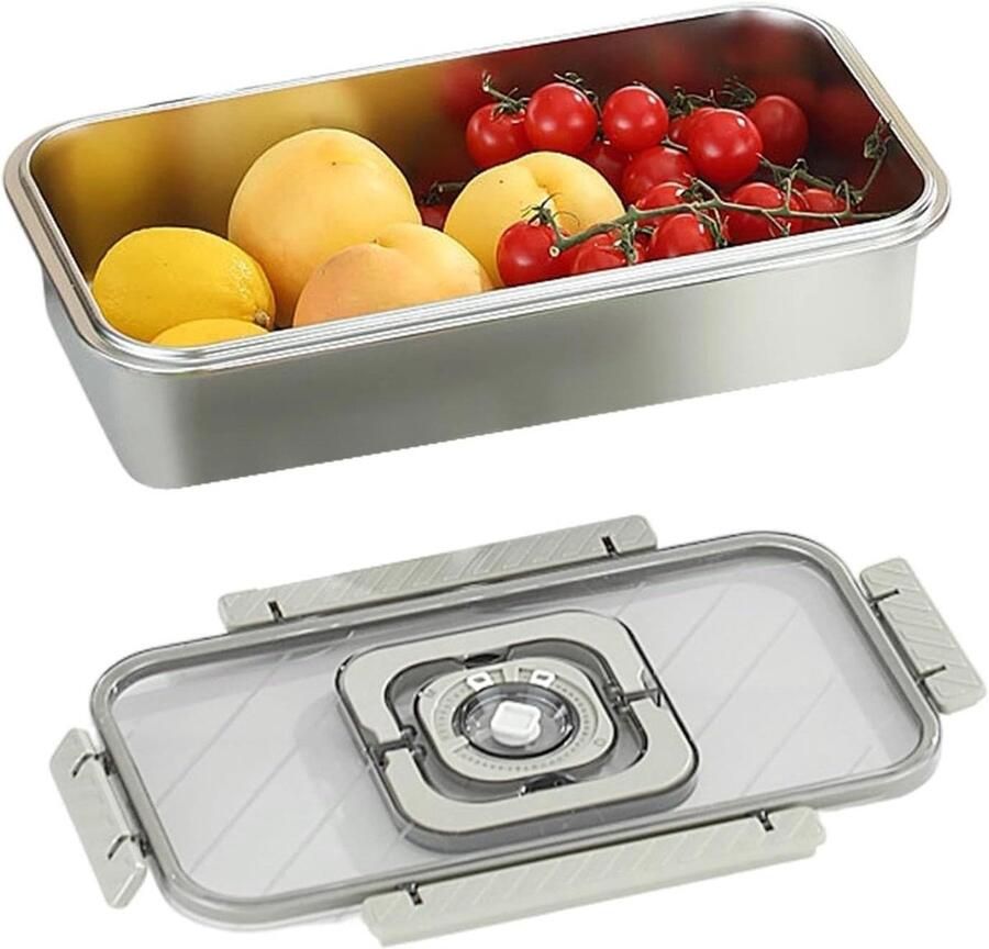 Broodtrommel Brood opbergdoos Voedsel bewaren Luchtdichte opslag 36 x 20.2 x 8.5 cm Zilver