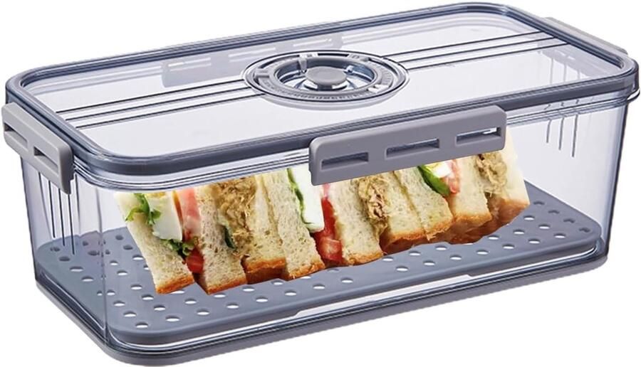 Broodtrommel Brood opberger Brood vers houden Instelbaar luchtventiel 335 x 185 x 12 cm Grijs