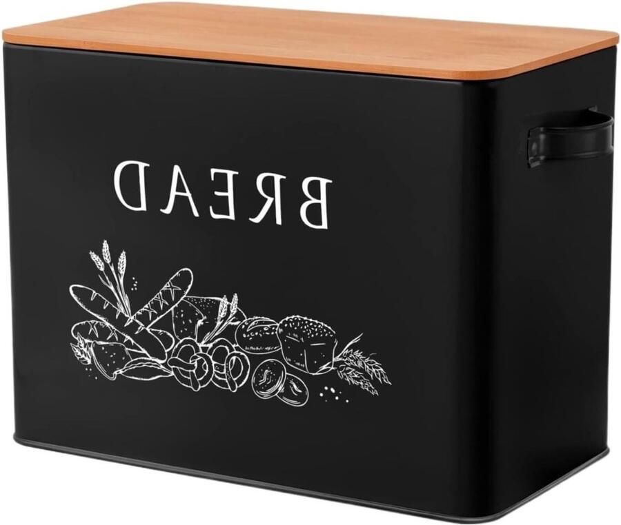 Broodtrommel Broodbak container Brood vers houden Met snijplank deksel 33 cm lengte Zwart