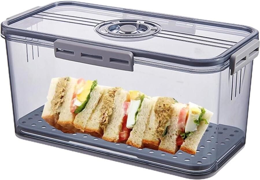 Broodtrommel Broodbewaarbox Brood Vers Houden Instelbaar Luchtventiel 33.5x18.5x12 cm Grijs