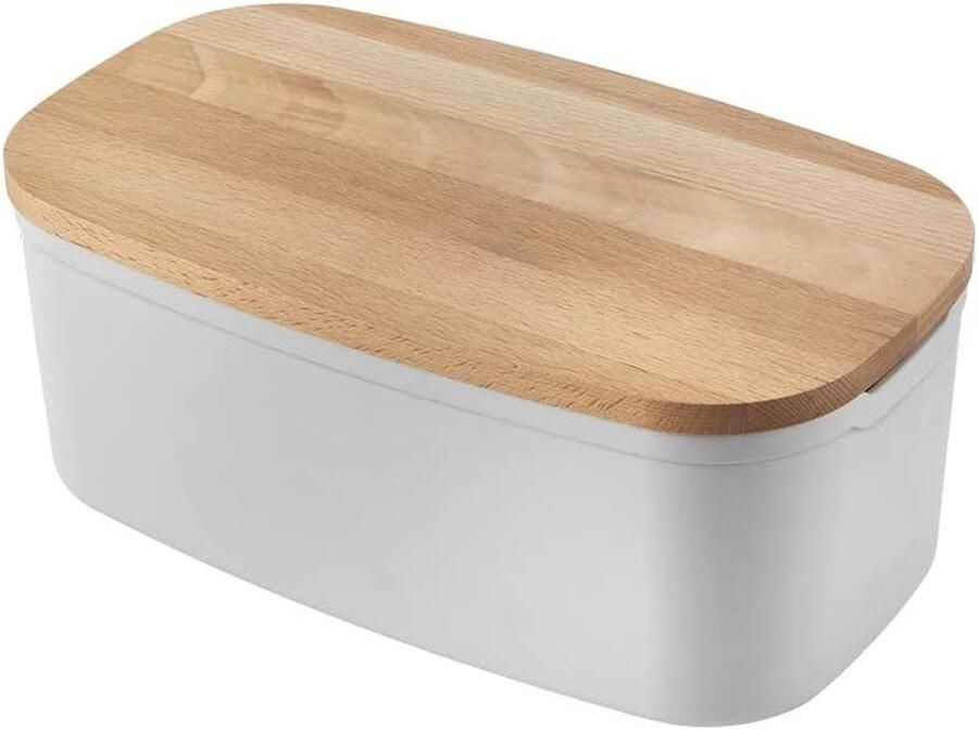 Broodtrommel Broodbox Bakwaren Vers Houden Met Snijplank Deksel 14 x 20 x 35 cm Gebroken Wit