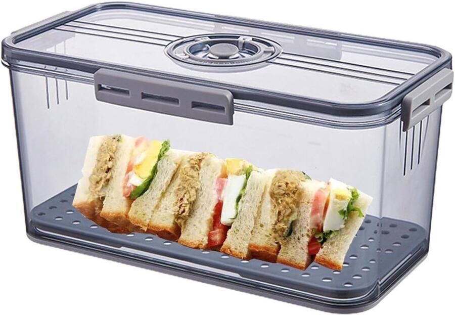Broodtrommel Broodbox Voedselcontainer Brood Vers Houden Met Tijdregistratie 33.5 x 18.5 x 12 cm Grijs