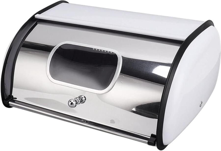 Broodtrommel Opbergdoos Broodhouder Keuken Voedsel Vers Houden Met Klein Venster 34.5 cm Lengte Wit