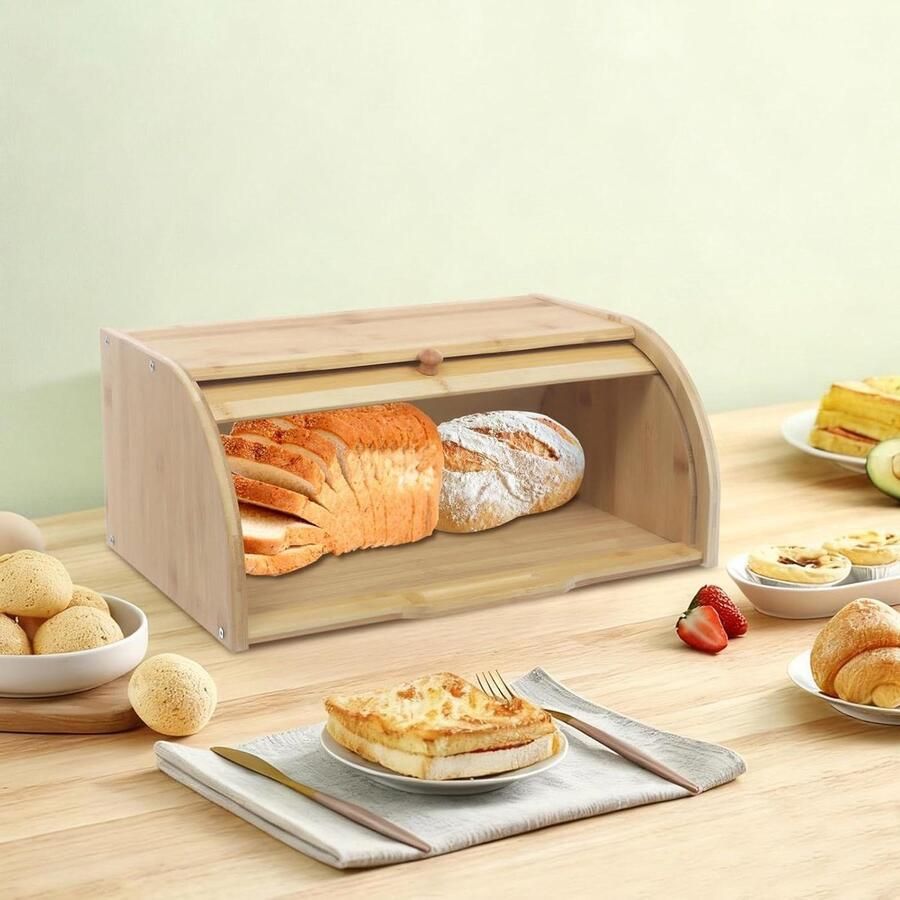 Broodtrommel Brooddoos Brood bewaren Duurzaam bamboehout 40 x 27 x 17 cm Houtkleur
