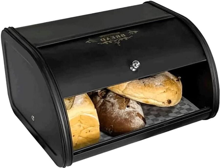 Broodtrommel Brooddoos Brood Vers Houden Slim Schuifdeksel 30x25x15 cm Zwart