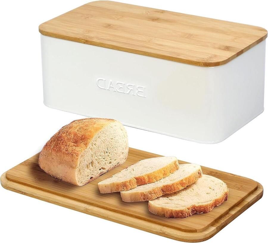 Broodtrommel Brooddoos Keuken Brood Vers Houden Met Snijplank Deksel 35.2 x 20.8 x 14.71 cm Zwart