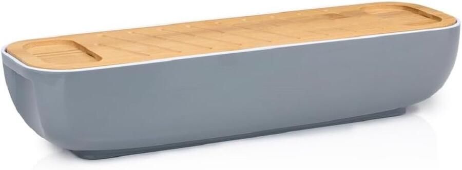 Broodtrommel Brooddoos Opslag Brood Vers Houden Deksel als Snijplank 40 x 12.5 x 8.5 cm Grijs