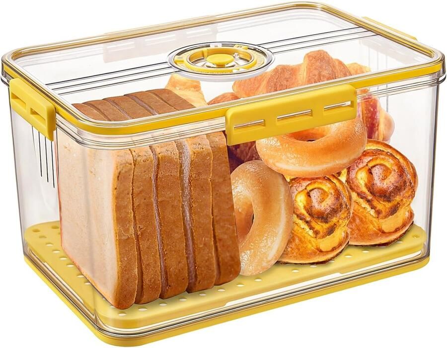 Broodtrommel Brooddoos Opslag Brood Vers Houden Met Tijdregistratie 12x8.2x6.1 inch Geel