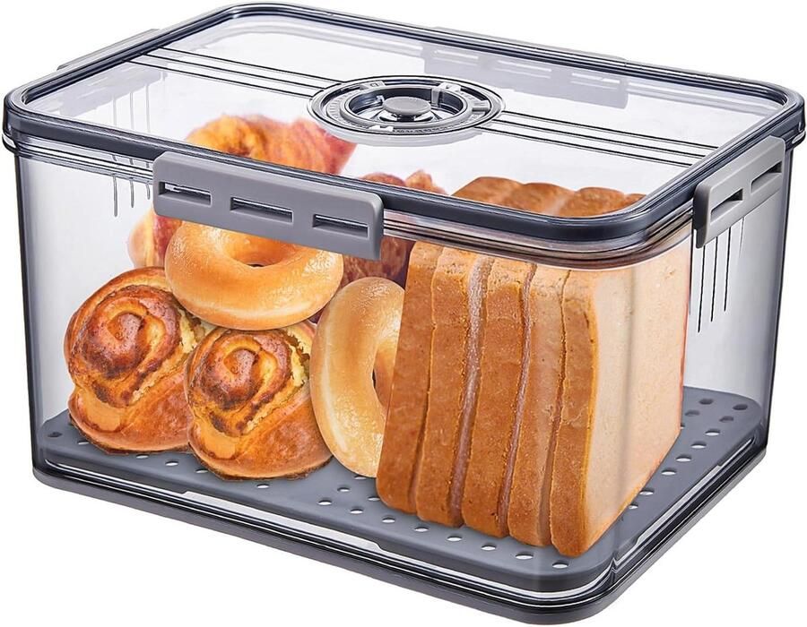 Broodtrommel Brooddoos Voedselcontainer Brood Vers Houden Met Tijdregistratie 30x21x15 cm Grijs