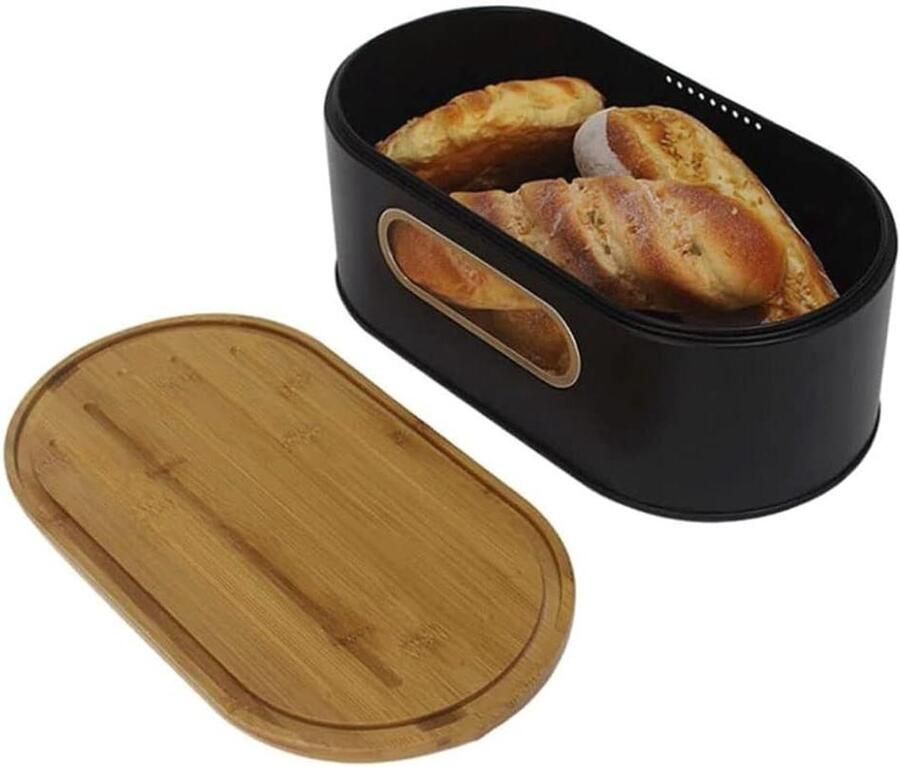 Broodtrommel Broodhouder Brood Vers Houden Bamboe Deksel 305x185x16CM Metaal