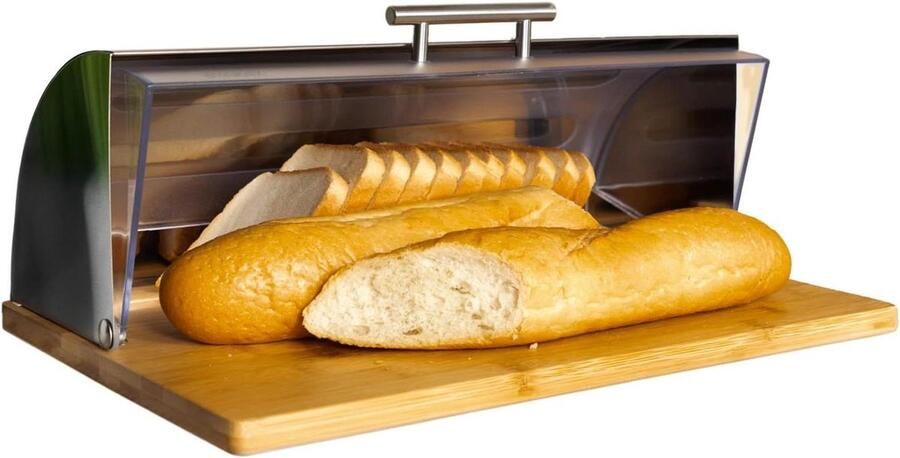 Broodtrommel Broodhouder Brood Vers Houden Staal en Bamboe 39 x 145 x 285 cm Transparant
