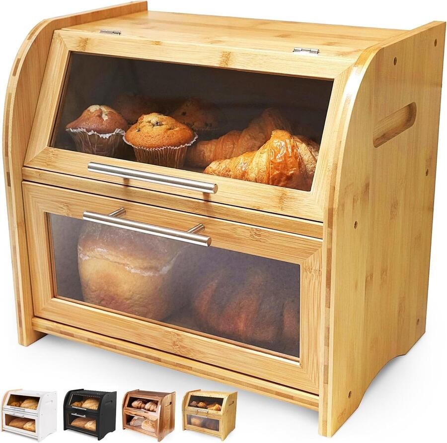 Broodtrommel Dubbel Keuken Opberger Brood Vers Houden Met 2 Legplanken 42 x 14 x 34 cm