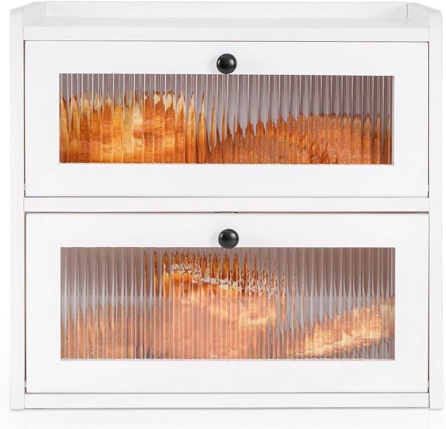 Broodtrommel Dubbeldekker Broodkast Keuken Brood Vers Houden Ventilatie Ontwerp 36.5x24x34cm Wit
