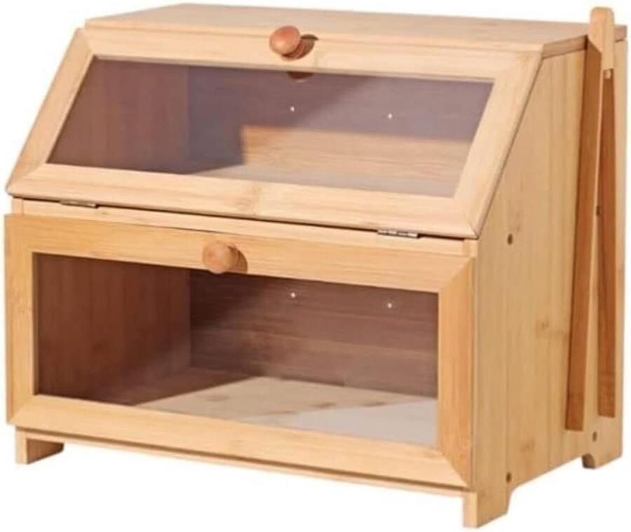 Broodtrommel Hout Broodbak Keuken Brood Vers Houden Met Doorzichtig Venster 38x24x32.5cm Natuurlijk Hout