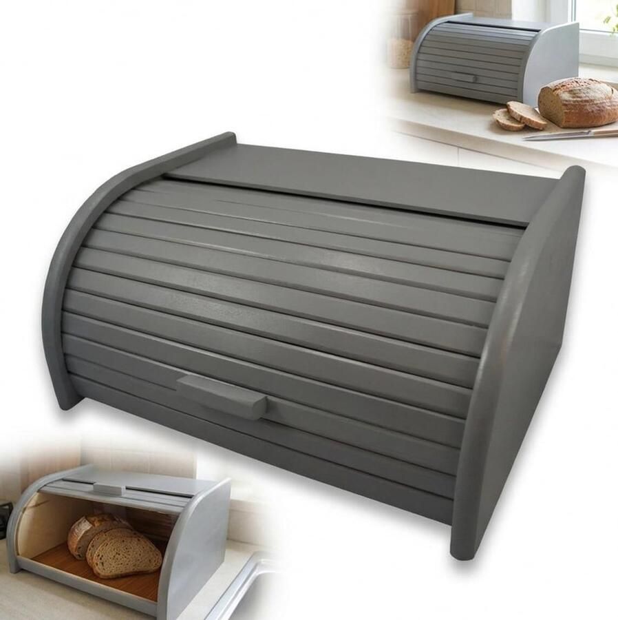 Broodtrommel Hout Brooddoos Keuken Brood Bewaren Elegante Tint 31x26x16 cm Grijs