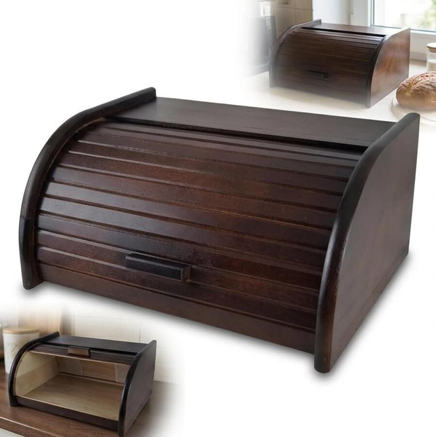 Broodtrommel Hout Brooddoos Keuken Brood Vers Houden Massief Hout 31x26x16cm Walnoot
