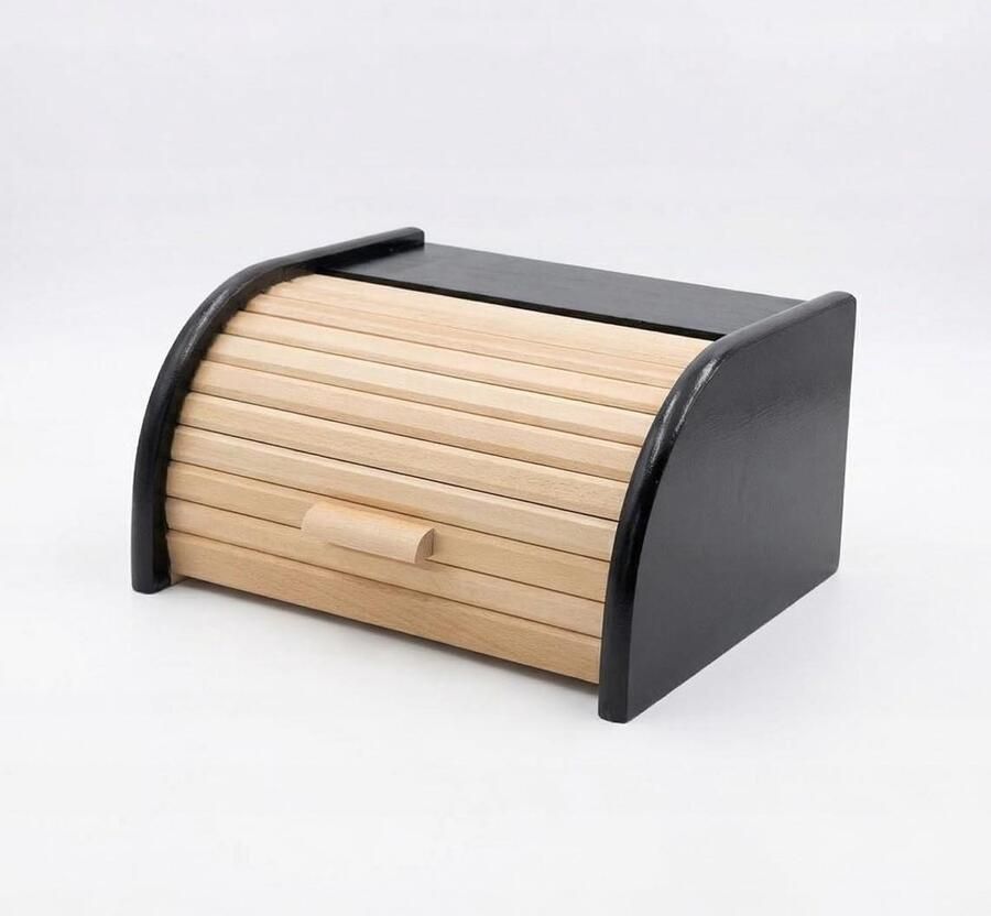 Broodtrommel Hout Brooddoos Keuken Brood Vers Houden Zwart Geverfde Zijkanten 31x26x16 cm Natuurlijk Hout