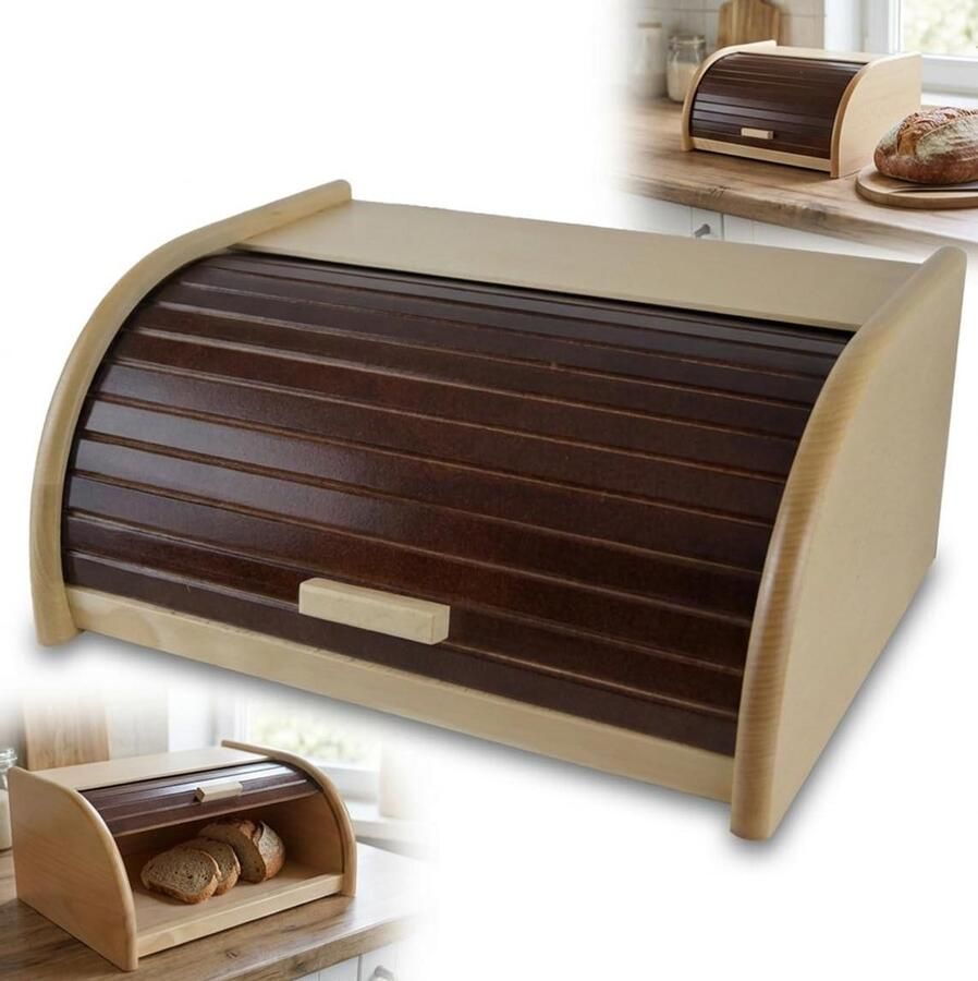 Broodtrommel Hout Brooddoos Tweekleurig Brood Bewaren Stijlvol Ontwerp 31x26x16 cm Nootkleur