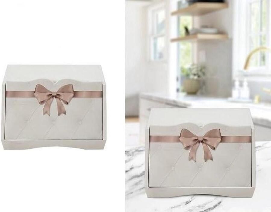Broodtrommel Hout Keuken Opberger Brood Vers Houden Elegant Decoratief 38.5 x 28.5 x 20 cm Taupe