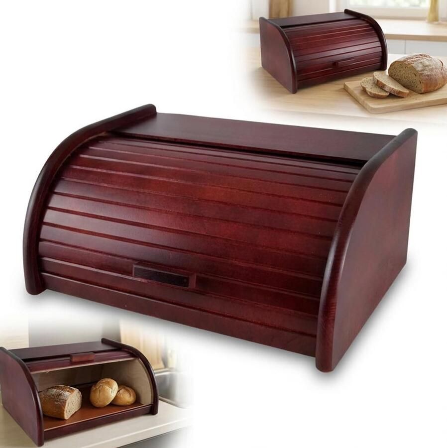 Broodtrommel Houten Broodbak Brood Bewaren Grote Mahonie 40x29x18 cm Mahonie
