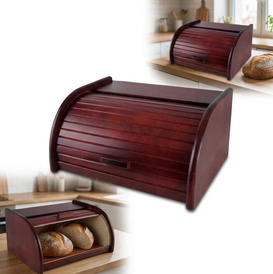 Broodtrommel Houten Brooddoos Mahonie Brood Bewaren Ventilatie voor Frisheid 31x26x16 cm Mahonie