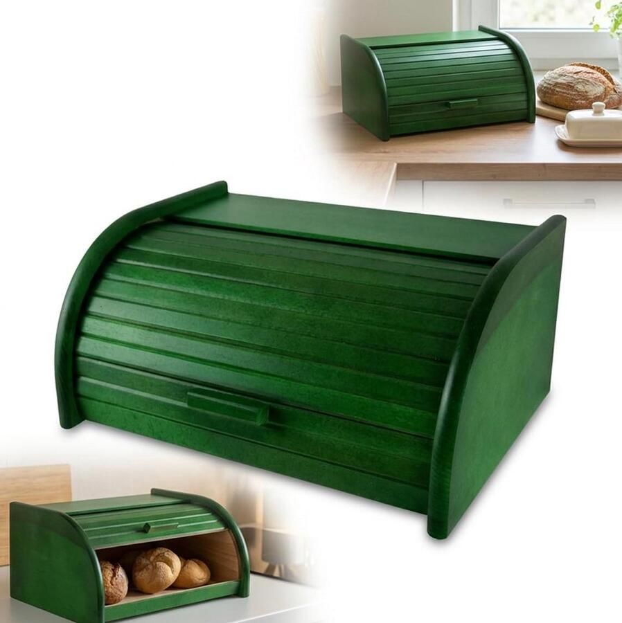 Broodtrommel Houten Keuken Opberger Brood Vers Houden Ruim Formaat 40x29x18 cm Groen