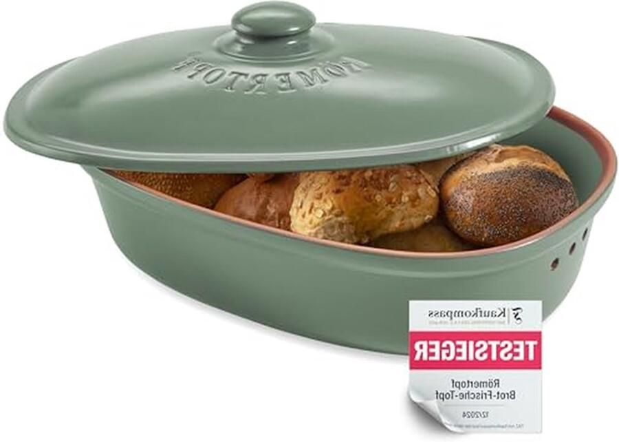 Broodtrommel Keramiek Brood bewaren Brood vers houden Ademend aardewerk 65 liter Groen