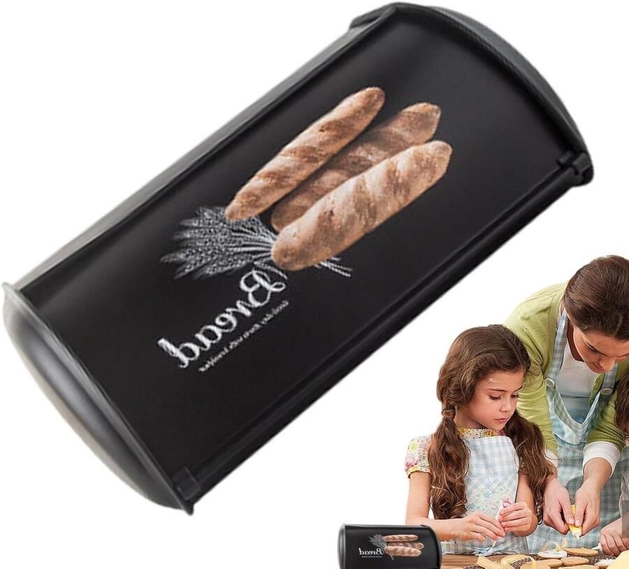 Broodtrommel Keuken Brood opbergdoos Brood bewaren Stijlvol landhuis design 36 x 24.5 x 16 cm Zwart