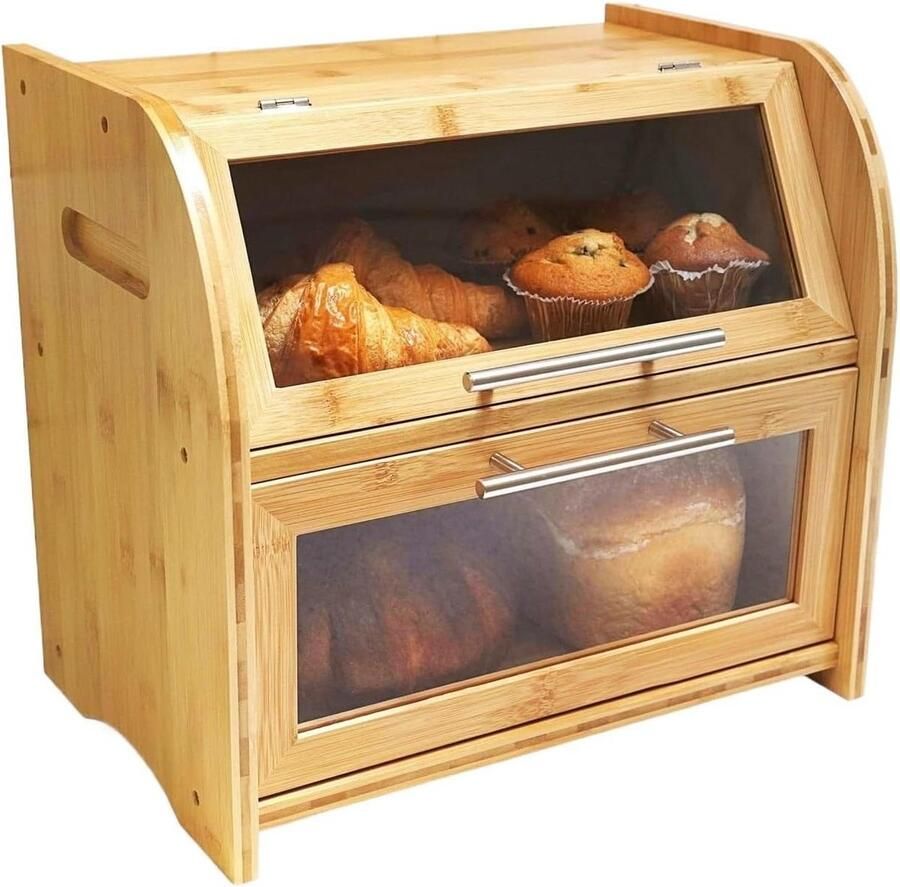 Broodtrommel Keuken Broodbak Opberger Brood Vers Houden Met Ramen Ventilatie 14.6 inch Multi-colored