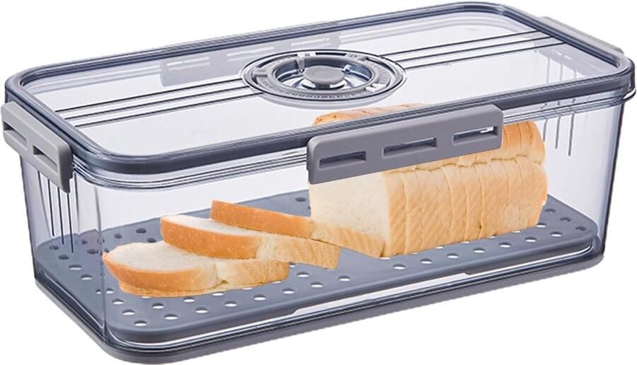 Broodtrommel Keuken Broodcontainer Opslag Brood Vers Houden Luchtdichte Opslag 33.5 cm Lengte Grijs