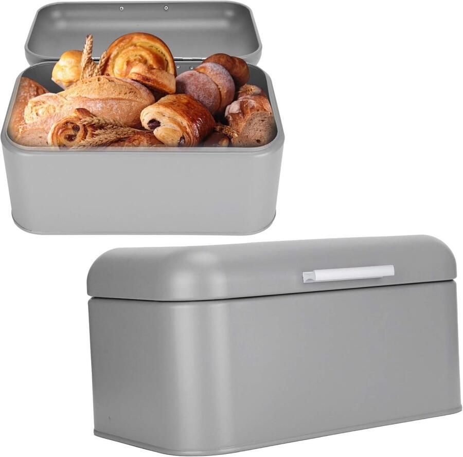Broodtrommel Keuken Broodhouder Opslag Brood Vers Houden IJzer Met Poedercoating 30.5x20x15cm Grijs