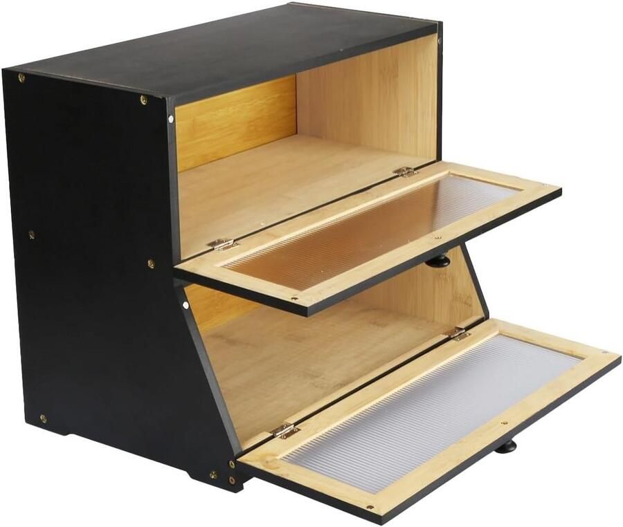Broodtrommel Keuken Opbergdoos Bakkerij Brood Vers Houden Dubbele Laag 40 x 33 x 25 cm Zwart