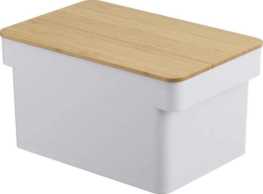 Broodtrommel Keuken opberger Brood bewaren Deksel als snijplank 35 cm Wit