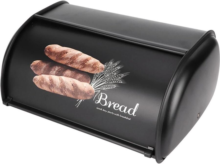 Broodtrommel Keuken Opberger Brood Bewaren Grote Capaciteit 37 x 25 x 16 cm Zwart