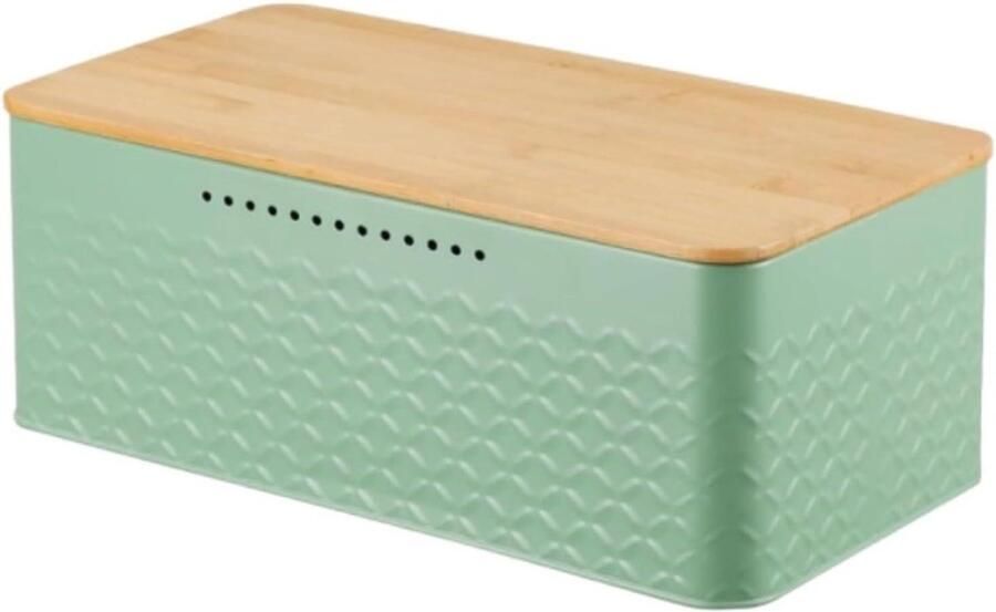 Broodtrommel Keuken Opberger Brood Vers Houden Met Bamboe Deksel 33x18x13.5cm Groen