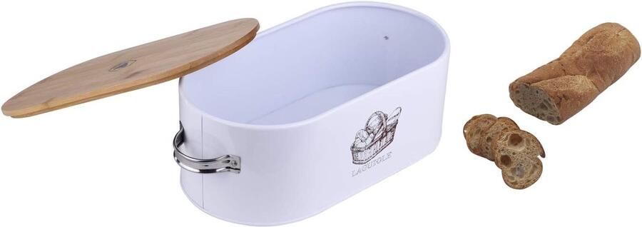 Broodtrommel Keuken Opberger Voedsel Bewaren Roestvrij Staal Bamboe 36x13x18 cm Natuurlijk