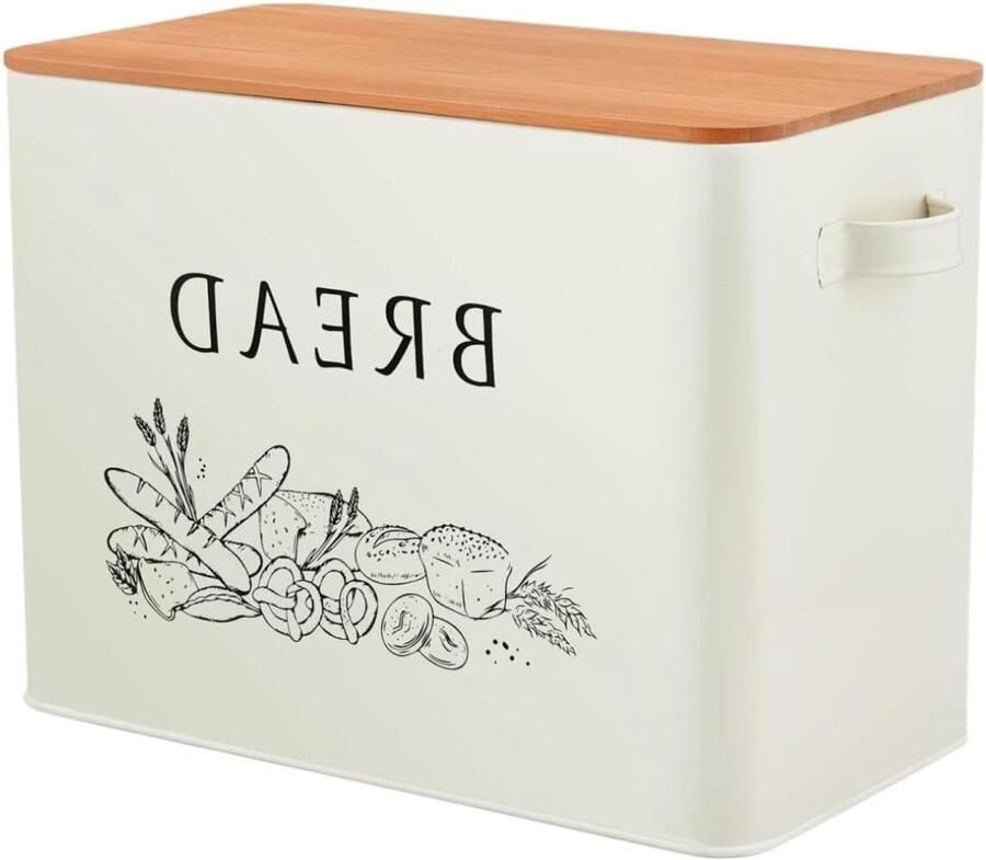 Broodtrommel Keuken Opslag Brood Doos Brood Vers Houden Met Houten Snijplank Deksel 33x179x245 cm Beige
