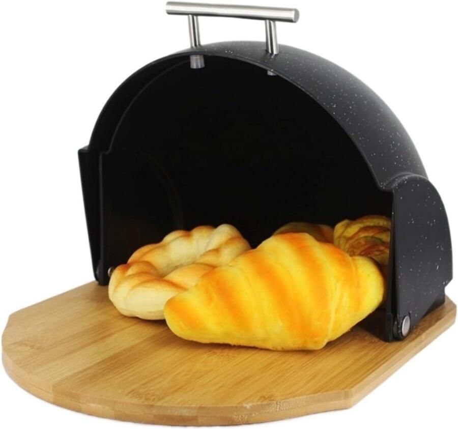 Broodtrommel Keuken Opslag Brooddoos Broodopberger Brood Vers Houden Modern Bamboe Deksel 37x26.5x19.5 cm Zwart