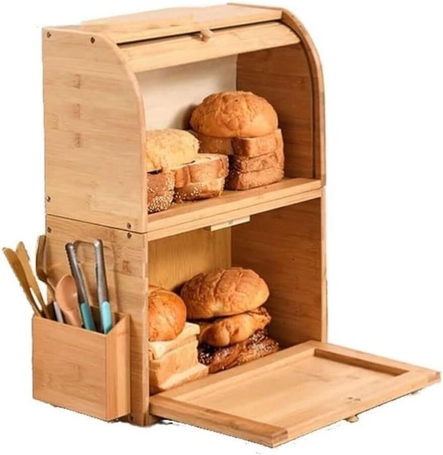 Broodtrommel Keuken Opslag Brooddoos Organizer Brood Vers Houden Boerderijstijl Ontwerp 43 x 18 x 50cm Houtkleur