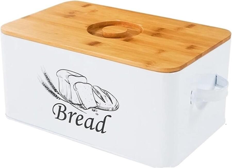 Broodtrommel Keuken Voedsel Opslag Brood Vers Houden Ventilatie Gaten 40.5 cm Lengte Wit
