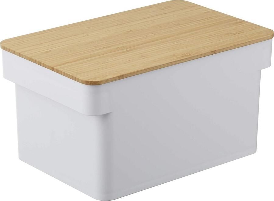 Broodtrommel Keukenopberger Brood bewaren Deksel als snijplank 35.5 cm Wit